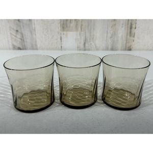 Vintage Smoky Brown‎ Unbranded Swirl Glasses Juice Whiskey Old Fashion Set of 3
